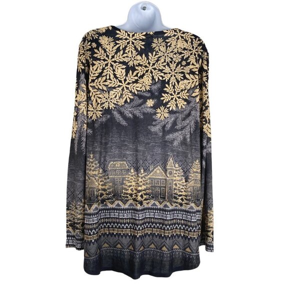 One World Top 2XL Glitter Snowflakes Winter Print Long Sleeve NWT TP-2630 - Picture 5 of 11